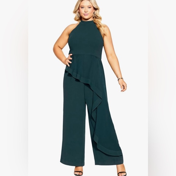 CITY CHIC Women’s Jumpsuit Class Halter - Emerald Green Plus size 20 - Picture 1 of 15